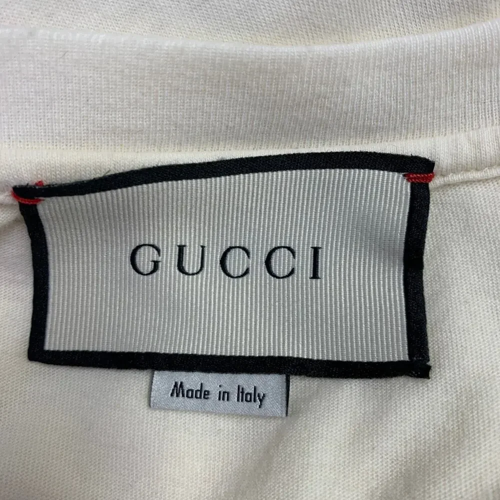 GUCCI Size S Cream Red Black Print Short Sleeve T-shirt
